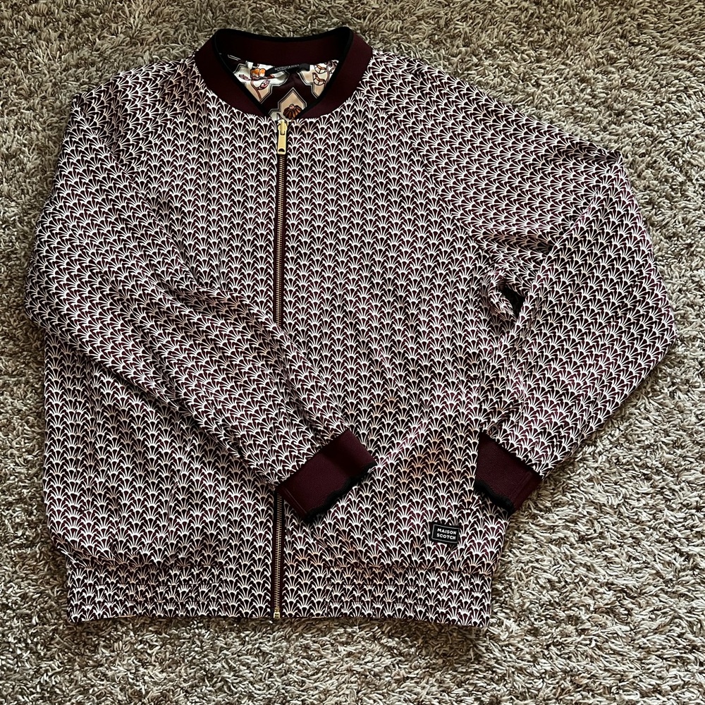 Scotch & Soda Dark Burgundy Floral Bomber Jacket reversible. - Picture 6 of 10